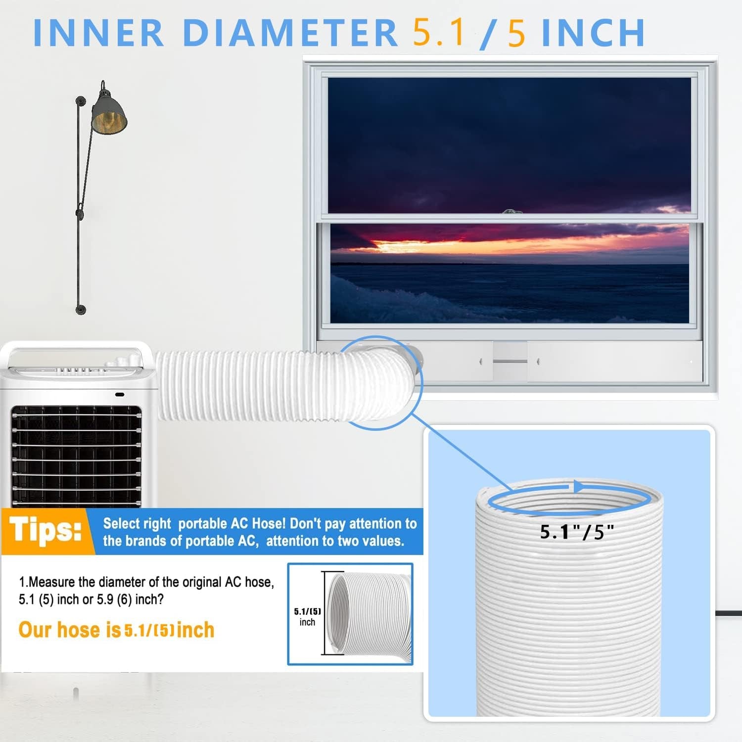 Portable Air Conditioner Hose 5" Diameter Portable Exhaust Vent for Portable Ne