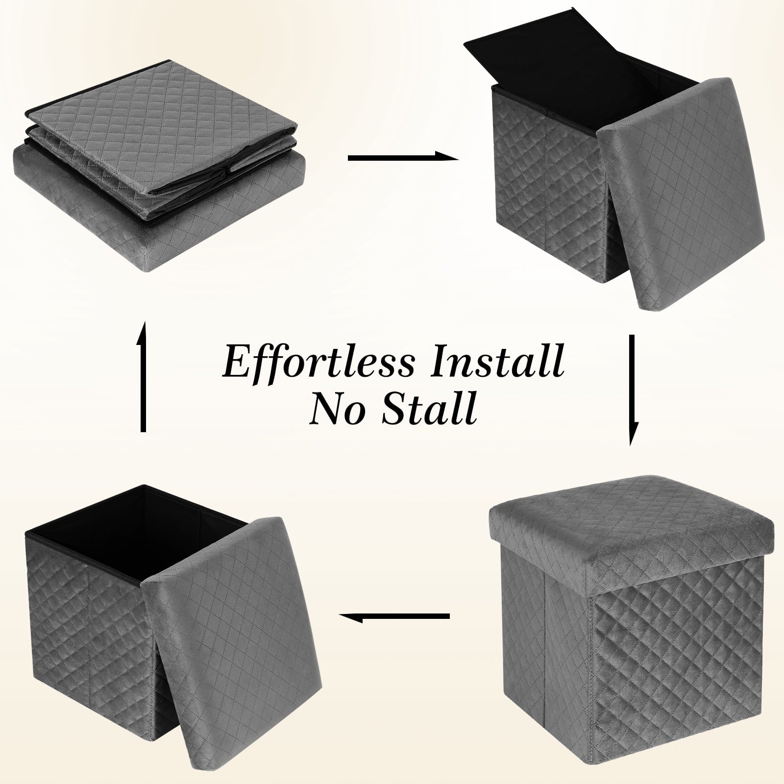 Folding Storage Ottoman Cube Velvet Tufted Space-Saving Toy Box Foot Rest Stool Seat for Home Bedroom, 11.8"