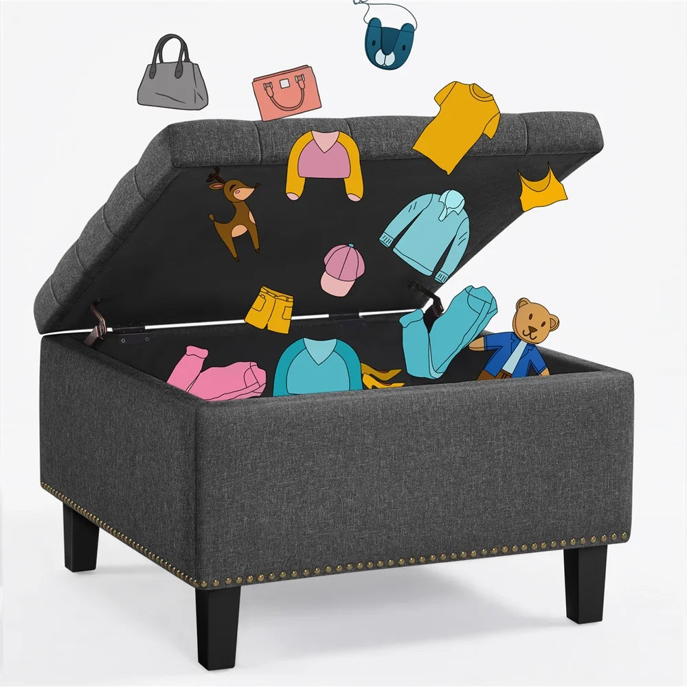 Modern Linen-Like Storage Ottoman Bench with Button-Tufted for Entryway, Dark Gray