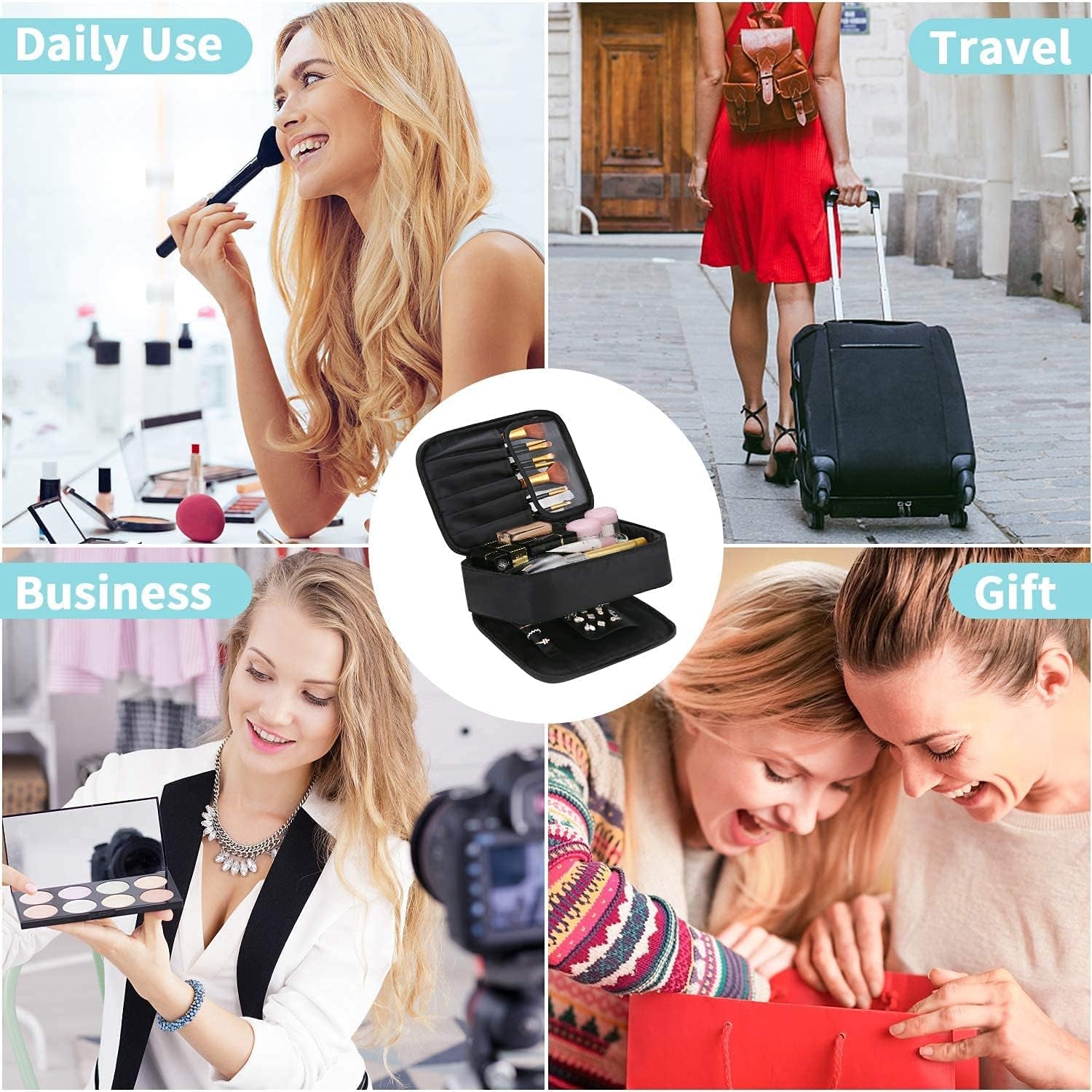 Makeup Bag and Jewelry Bag for Women with Compartments Waterproof Makeup Bag and Jewelry Bag for Women (Black)