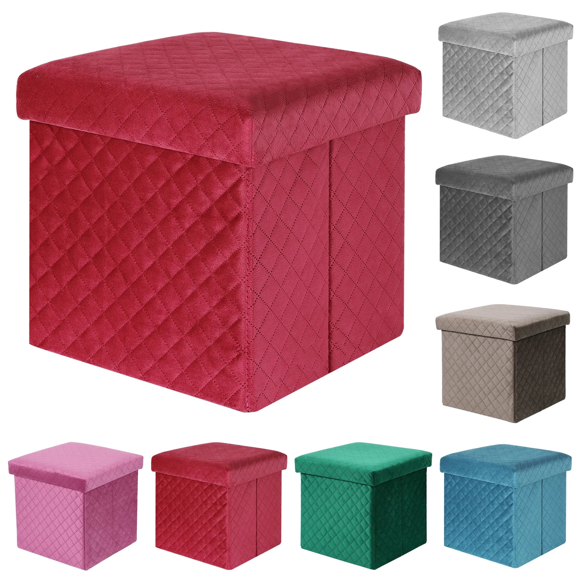 Folding Storage Ottoman Cube Velvet Tufted Space-Saving Toy Box Foot Rest Stool Seat for Home Bedroom, 11.8"