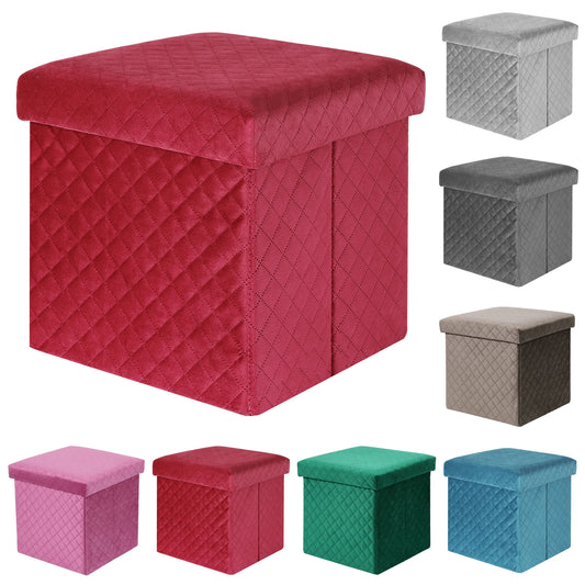 Folding Storage Ottoman Cube Velvet Tufted Space-Saving Toy Box Foot Rest Stool Seat for Home Bedroom, 11.8"