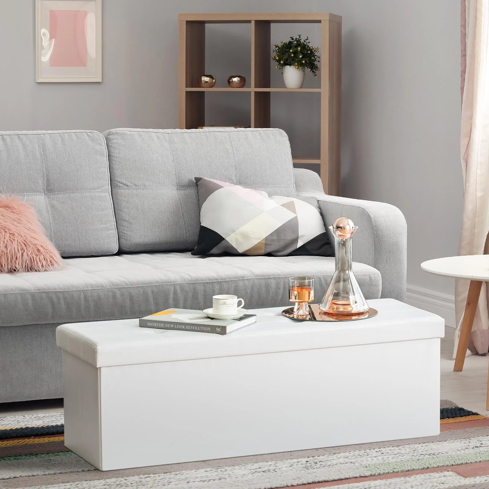 Ottoman Storage Bench 45'' Faux Leather, 165L Oversized Storage Folding Chest Footrest Padded Seat for Bedroom