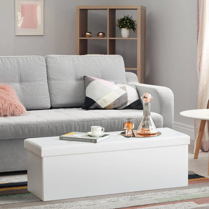 Ottoman Storage Bench 45'' Faux Leather, 165L Oversized Storage Folding Chest Footrest Padded Seat for Bedroom