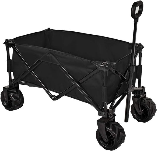 Folding Wagon Collapsible Utility Big Wheels Shopping Cart for Beach Outdoor Camping Garden Canvas Fabric All Terrain Heavy Duty Portable Grocery Cart Buggies Adjustable Handle (Black)