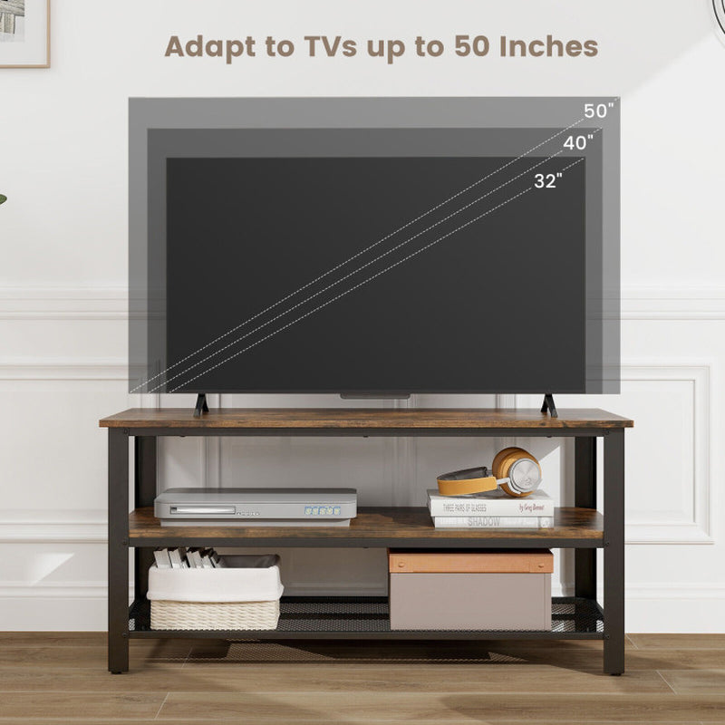 3-Tier Industrial Entertainment TV Stand with Metal Mesh Shelf