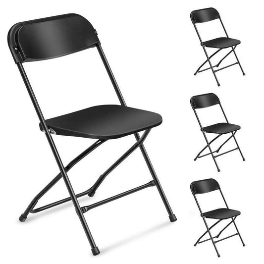 4 Pack Indoor Outdoor Events Seats, Portable Stackable, Plastic Folding Chairs for Party, Black