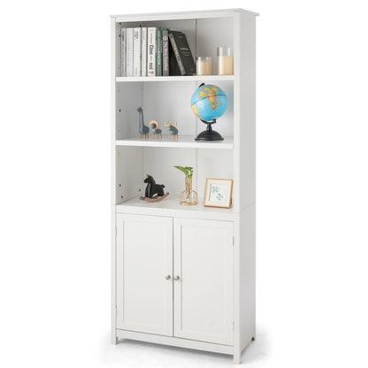 Standing Wooden Bookcase with 3 Tier Open Book Shelving and Double Doors