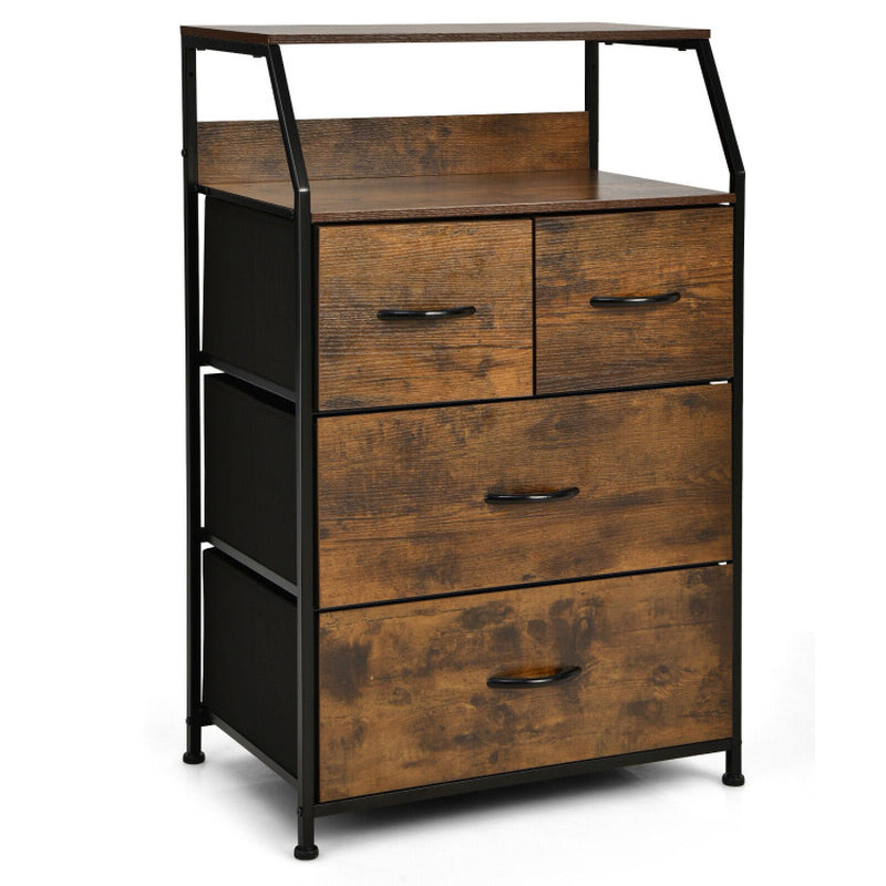 Freestanding Cabinet Dresser with Wooden Top Shelves