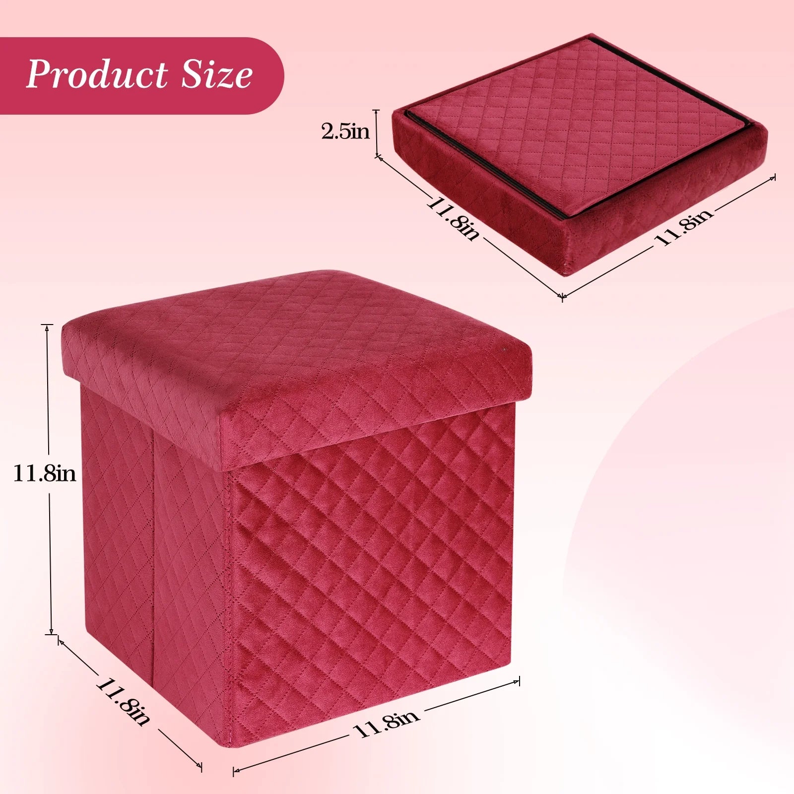 Folding Storage Ottoman Cube Velvet Tufted Space-Saving Toy Box Foot Rest Stool Seat for Home Bedroom, 11.8"