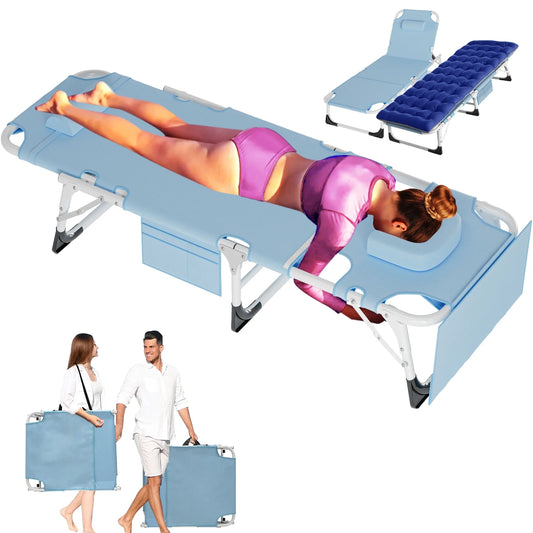 3-In-1 Face down Tanning Chair, Folding Lounge Chair with Face & Arm Hole, 5-Position Adjustable Camping Cot, 2-Sided Cushion, Pillow & Carry Straps for Beach & Outdoor