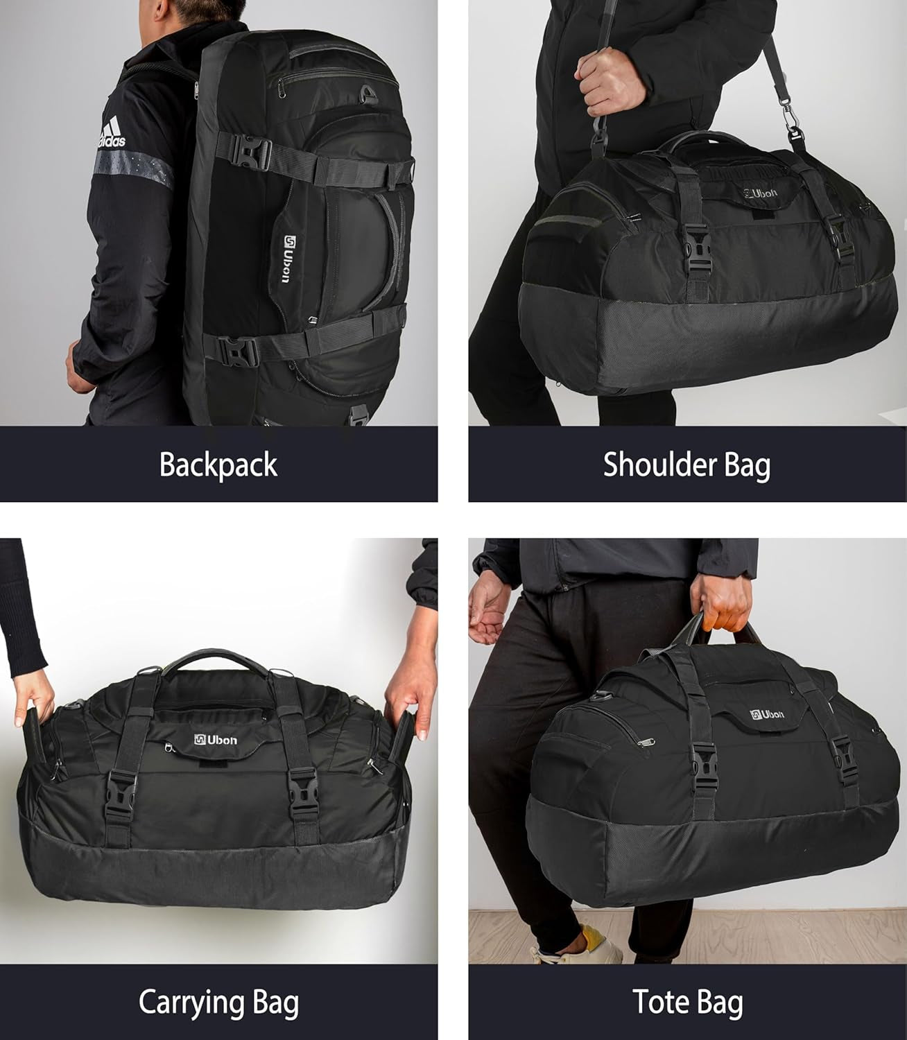 Large Duffel Bag Weekender Bags with Shoe Compartments 4-Way Sports Gym Backpack with Padded Straps Camping Traveling Duffle Bag