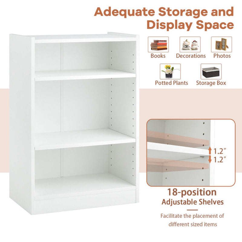 3-Tier Bookcase Open Display Rack Cabinet with Adjustable Shelves