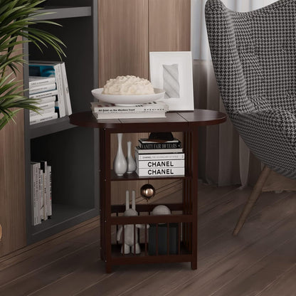 Folding Side End Table – 3-Tier Adjustable Magazine Rack Table - Multifunction Nightstand with Storage Shelves - Small Coffee Snack End Table with Rotating Tabletop for Living Room (Coffee)