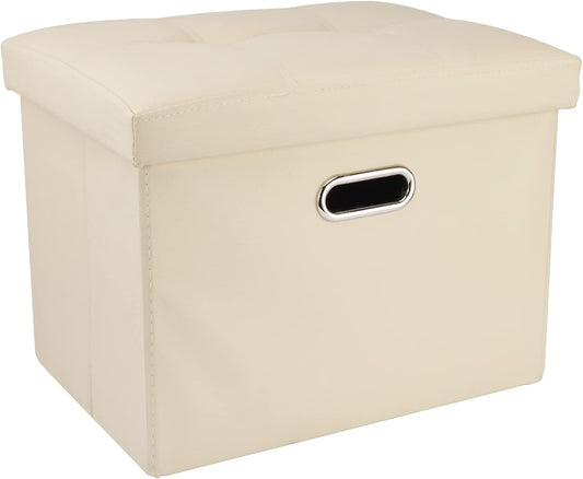 Ottoman with Storage, Small Ottoman Foot Rest, Folding Leather Ottoman Foot Stool, 16 X 12.2 X 12.2 Inches, Rectangle Storage Ottoman (1, Beige)