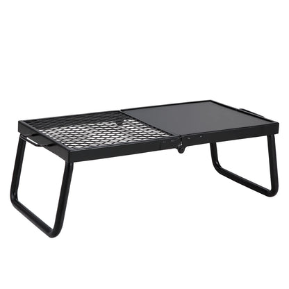 Folding Campfire Grill, Collapsible Outdoor Grill, Heavy Duty Steel Camp Fire Grill, 22.4" Compact Travel-Friendly Grates for Fire Pit, Camping Cookware with Stand and Transport Sack, BBQ Rack