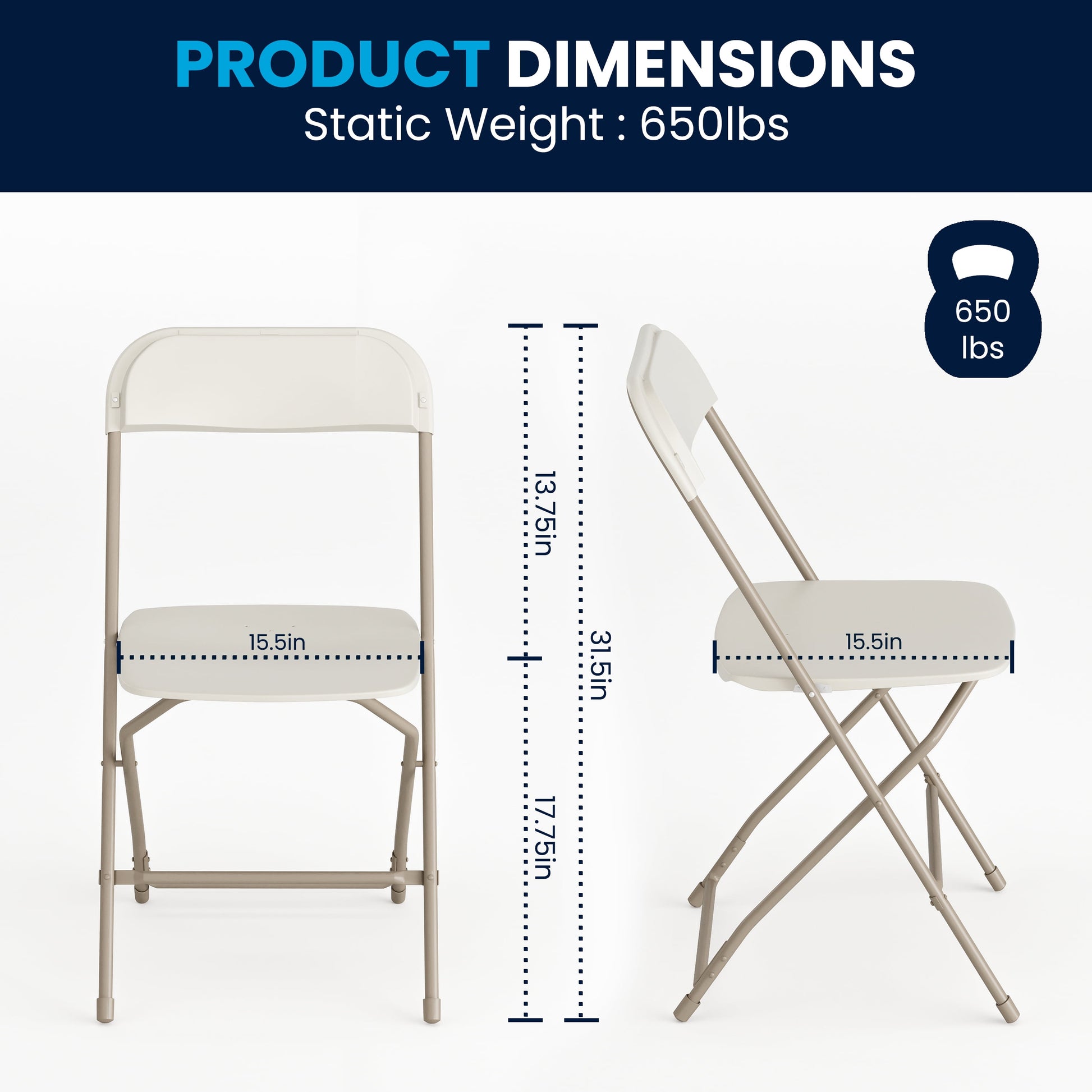 Hercules Series Plastic Folding Chair Beige - 2 Pack 650LB Weight Capacity Comfortable Event Chair-Lightweight Folding Chair