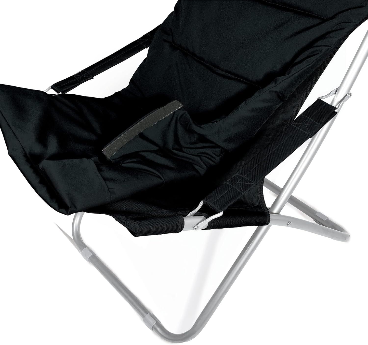 Padded Folding Patio Chair Outdoor Furniture Lawn Lounge Chair with Cushions Lightweight Portable Reclining Chair-Black