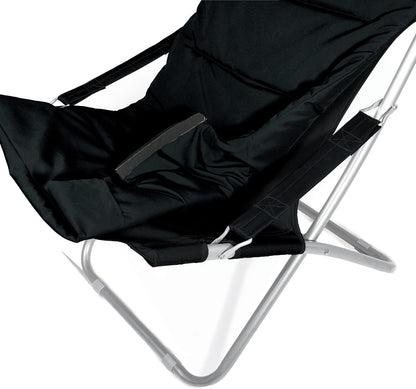 Padded Folding Patio Chair Outdoor Furniture Lawn Lounge Chair with Cushions Lightweight Portable Reclining Chair-Black