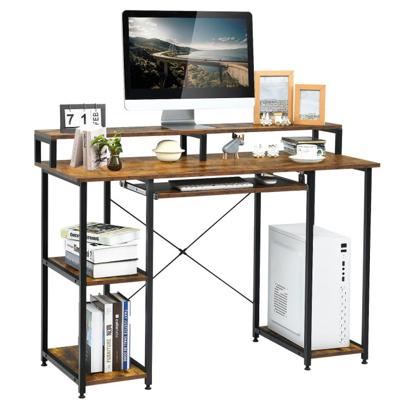 47 Inches Computer Desk Writing Study Table with Keyboard Tray and Monitor Stand