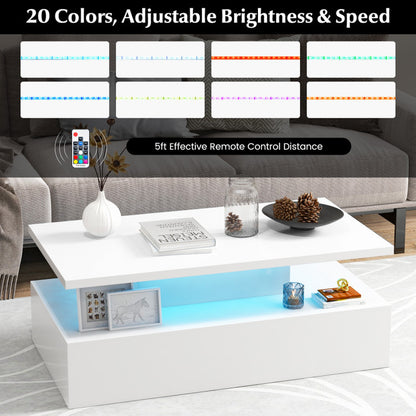 Modern 2-Tier High Glossy Table with Adjustable Light Colors for Living Room