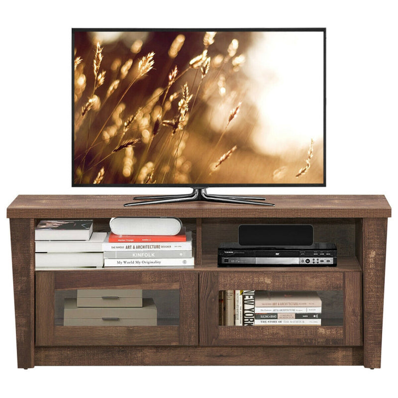 Wooden TV Stand with 2 Open Shelves and 2 Door Cabinets