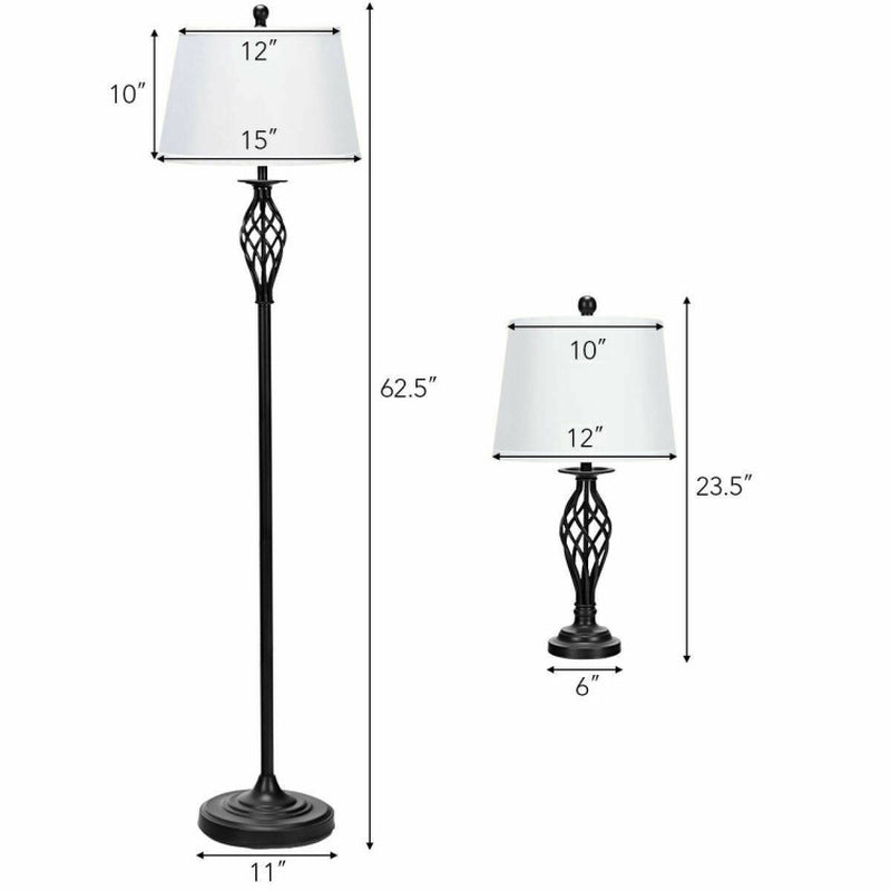 2 Table Lamps 1 Floor Lamp Set with Fabric Shades