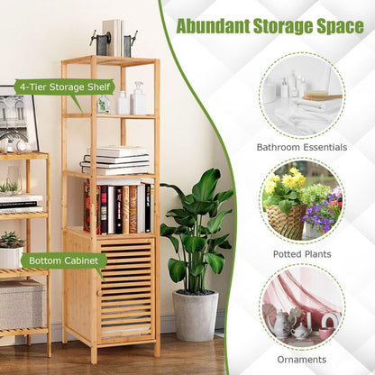 4 Tiers Slim Bamboo Floor Storage Cabinet with Shutter Door and Anti-Toppling Device