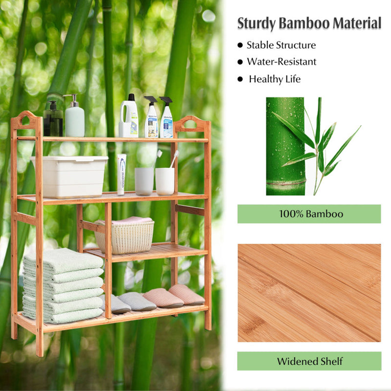 4 Tiers Multifunction Bamboo Storage Shoe Rack for Entryway Hallway