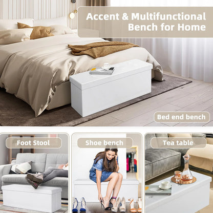Ottoman Storage Bench 45'' Faux Leather, 165L Oversized Storage Folding Chest Footrest Padded Seat for Bedroom