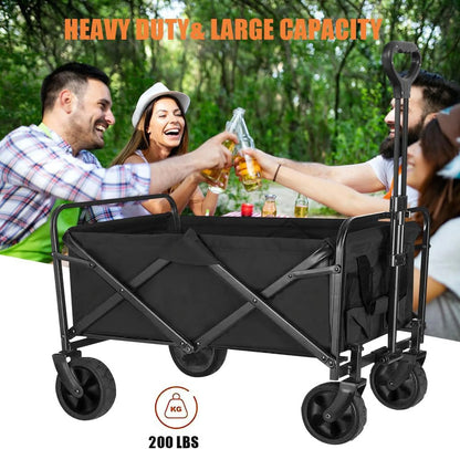 Durable Folding Wagon - 200 Lb Capacity, All-Terrain Wheels, Adjustable Handle,Outdoor Utility, Portable Design