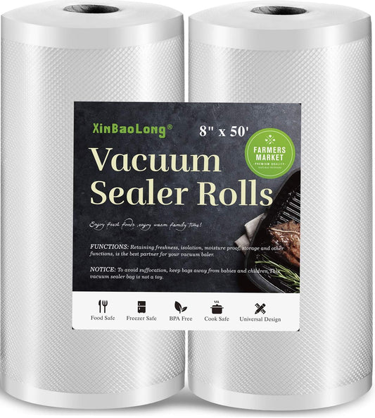 Vacuum Sealer Bags for Food，Seal a Meal Bags Rolls，8Inx50 Rolls 2 Pack，，Commercial Grade, Heavy Duty, BPA Free,Great for Vac Storage.Total 100 Feet!!!