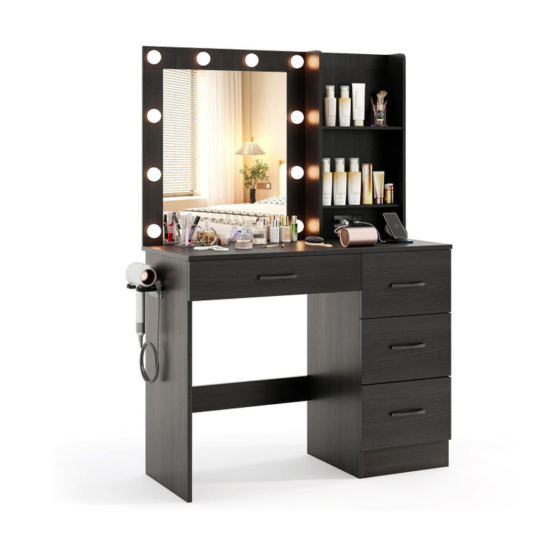 Vanity Desk with 3-Color Lights and Power Outlets