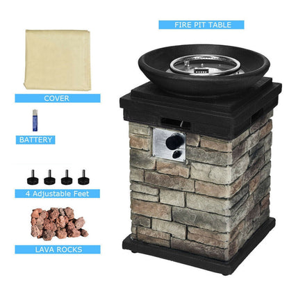 40000BTU Outdoor Propane Burning Fire Bowl Column Realistic Look Firepit Heater