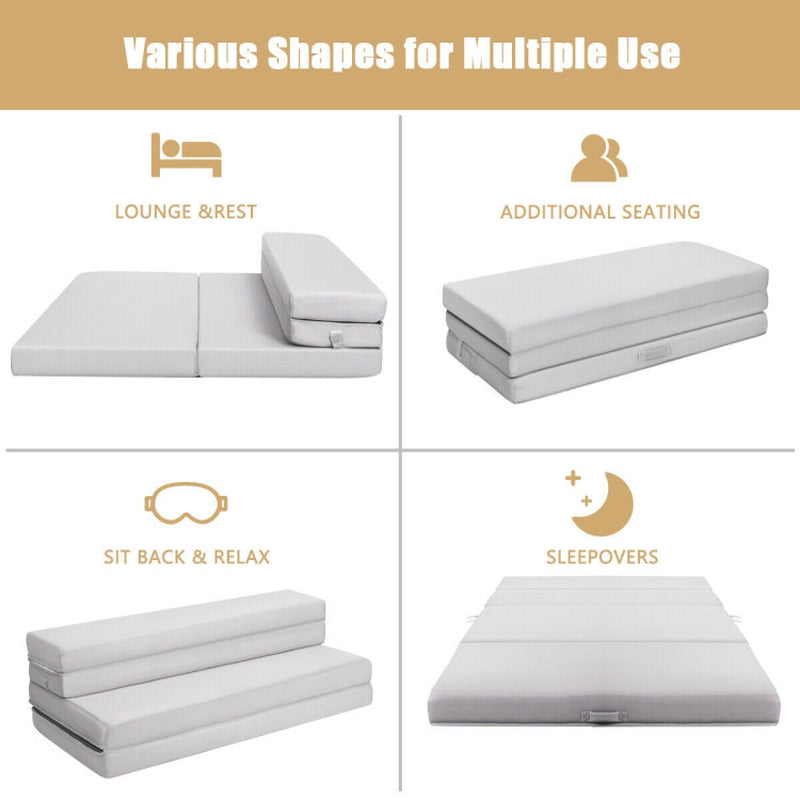 4 Inch Folding Sofa Bed Foam Mattress with Handles