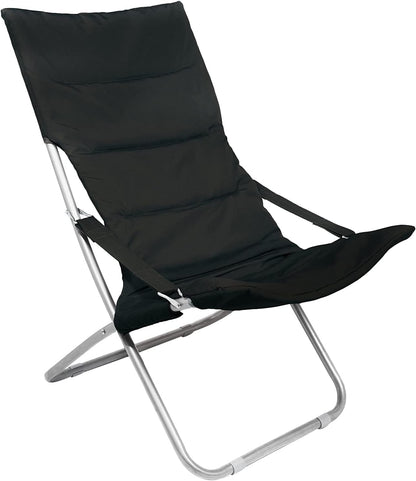 Padded Folding Patio Chair Outdoor Furniture Lawn Lounge Chair with Cushions Lightweight Portable Reclining Chair-Black