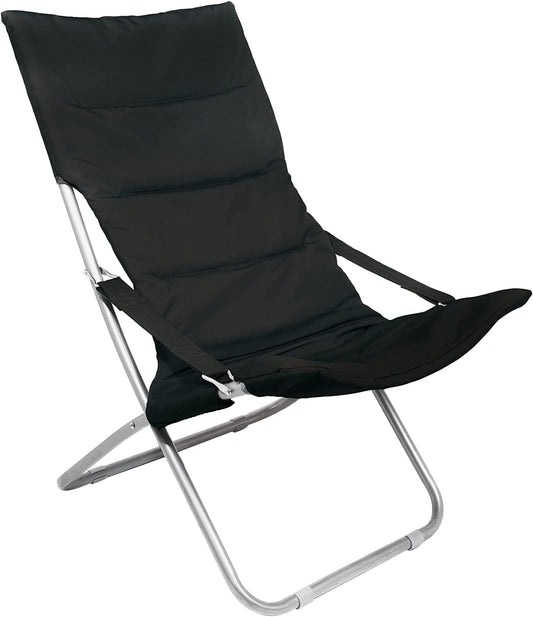 Padded Folding Patio Chair Outdoor Furniture Lawn Lounge Chair with Cushions Lightweight Portable Reclining Chair-Black