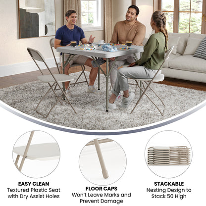 Hercules Series Plastic Folding Chair Beige - 2 Pack 650LB Weight Capacity Comfortable Event Chair-Lightweight Folding Chair