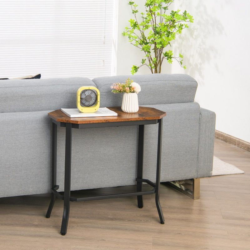 Narrow End Table with Rustic Wood Grain and Stable Steel Frame