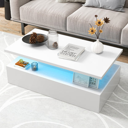 Modern 2-Tier High Glossy Table with Adjustable Light Colors for Living Room