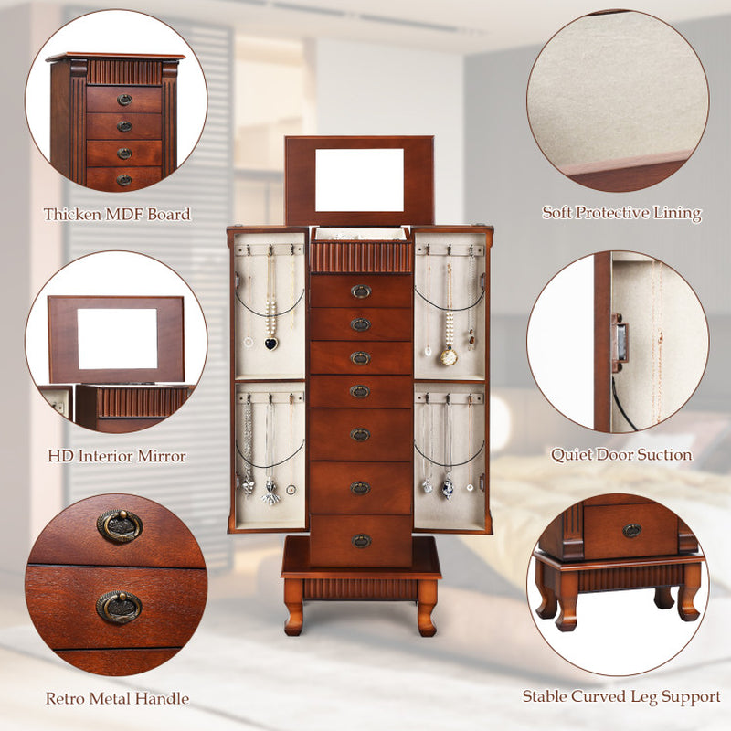 Wooden Jewelry Armoire Cabinet Storage Chest with Drawers and Swing Doors