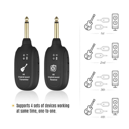UHF Guitar Wireless System Transmitter+Receiver Built in Rechargeable Battery