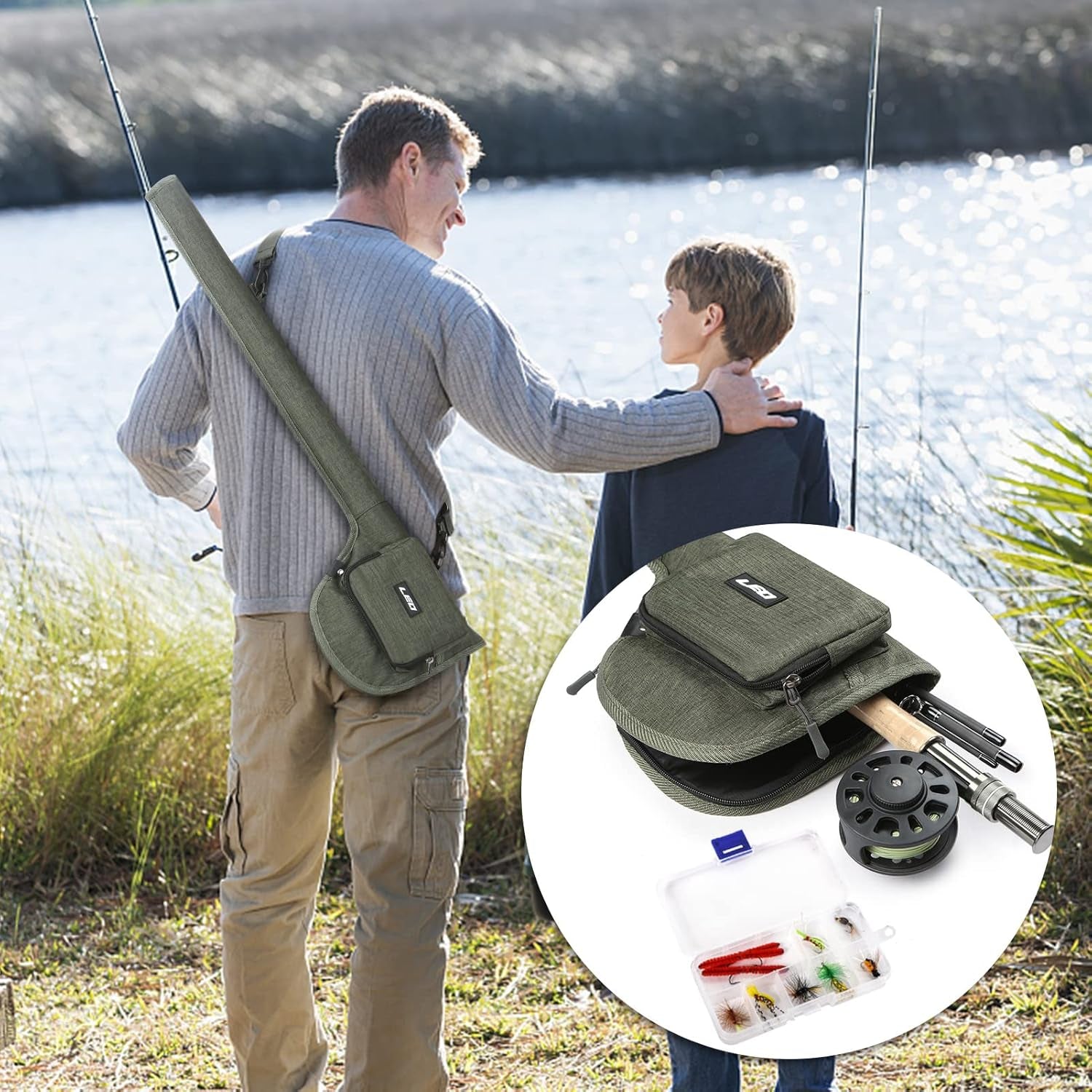 Fly Fishing Rod Case,Portable Fishing Tackle Bag,Canvas Fishing Pole Storage Bag Fly Rods Reels Durable Carry Case, ‎Army Green, Canvas & Beach Tote Bag