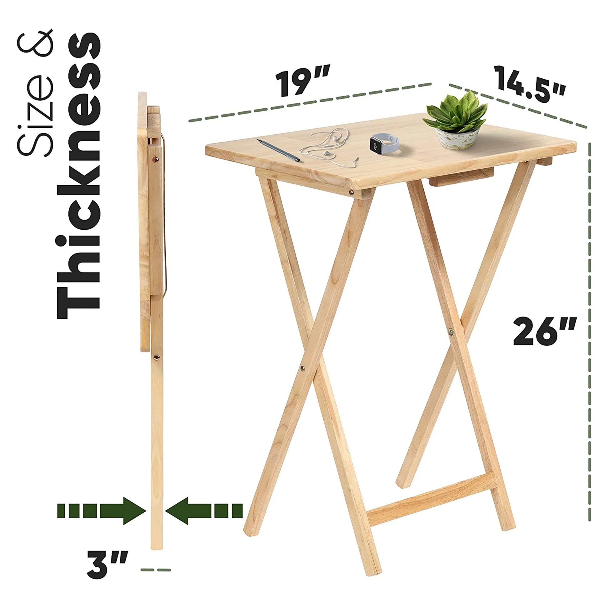 Folding TV Tray Tables with Storage Rack, Natural, 5 Piece Set