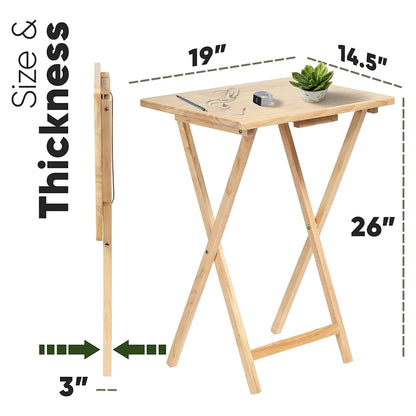 Folding TV Tray Tables with Storage Rack, Natural, 5 Piece Set