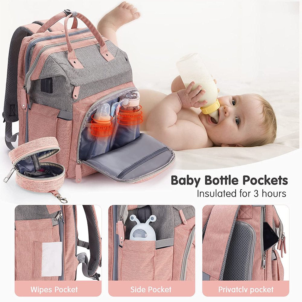Baby Diaper Bag Backpack with Changing Station, Pacifier Case ,Pink Color