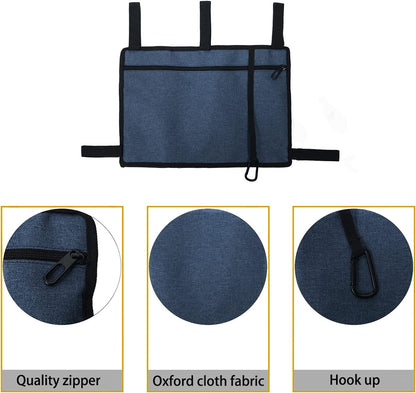 Walker Bag Pouch Basket with Cup Holder Armrest Attachments Hand Free Storage Bags Waterproof for Folding Rollator Accessories Suit for Elderly Seniors Handicap Disabled (Blue)