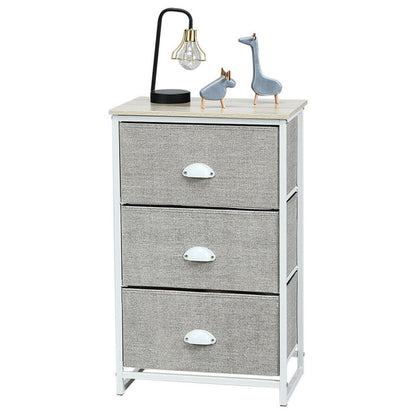 Narrow Nightstand with 3 Drawers and Wood Top