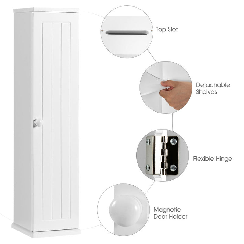 Free Standing Toilet Paper Holder with 4 Shelves and Top Slot for Bathroom