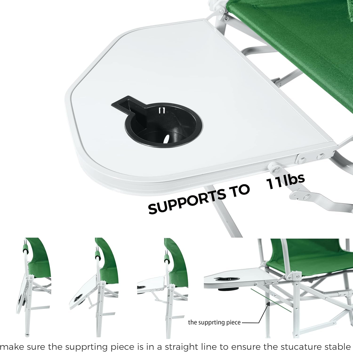 Heavy Duty Director'S Chair Portable Camping Chair with Side Table Green